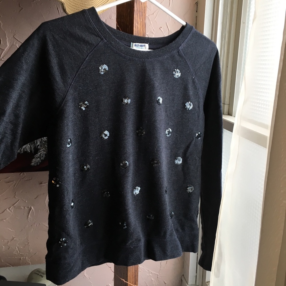 Sparkly polka dot crew neck sweater